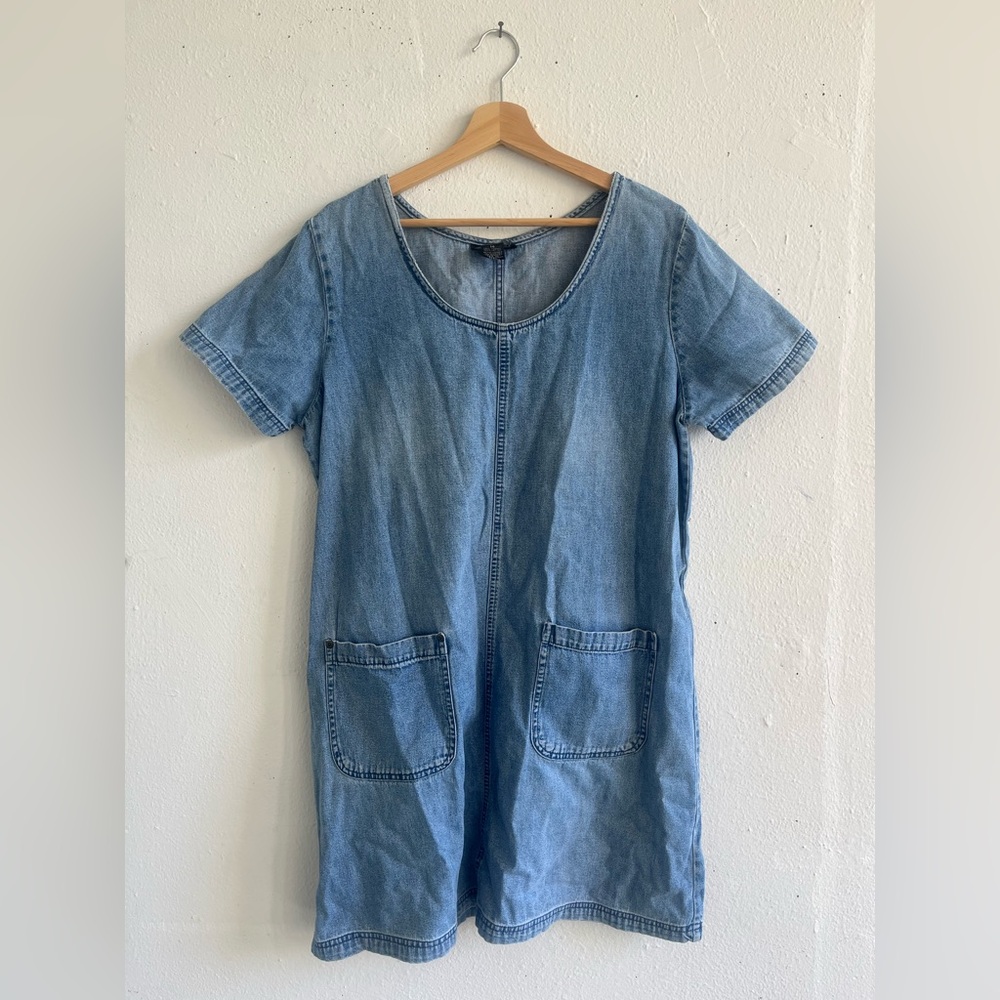 Denim Short Sleeve Dress with Pockets